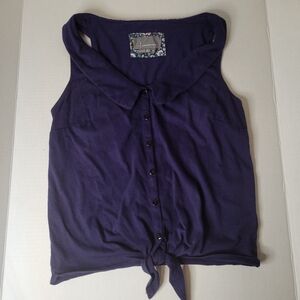 ANTHROPOLOGIE size XS blue button up sleeveless vest with tie at bottom